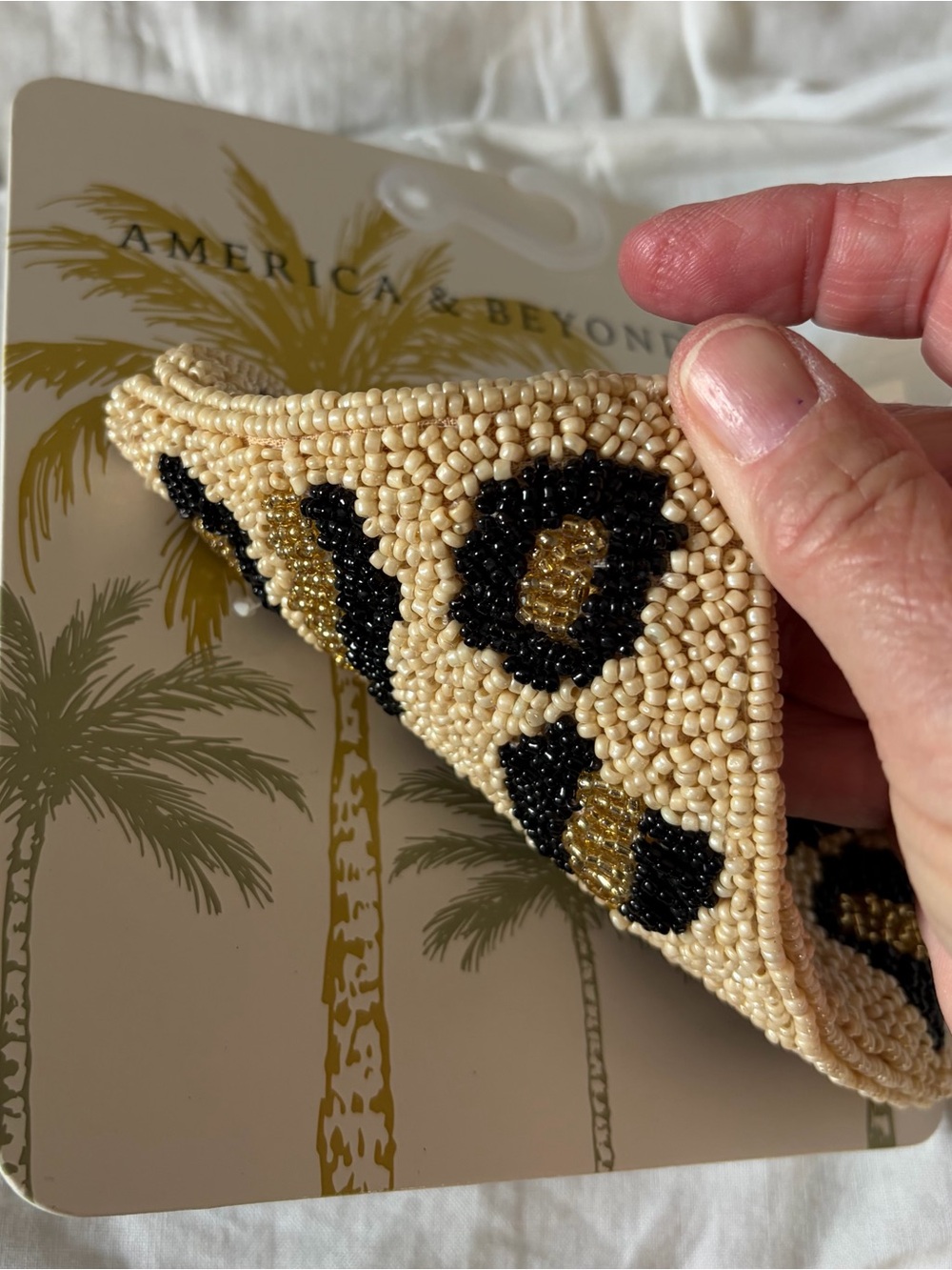 Beige Beaded Leopard Zip Pouch - Picture 2 of 4